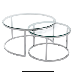 Table Basse ronde GIGOGNE verre trempé transparent argentée en