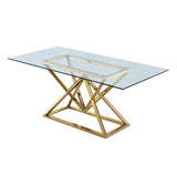 Table à Manger PYRA plateau en verre trempé Transparent et pieds dorés en acier inoxydable