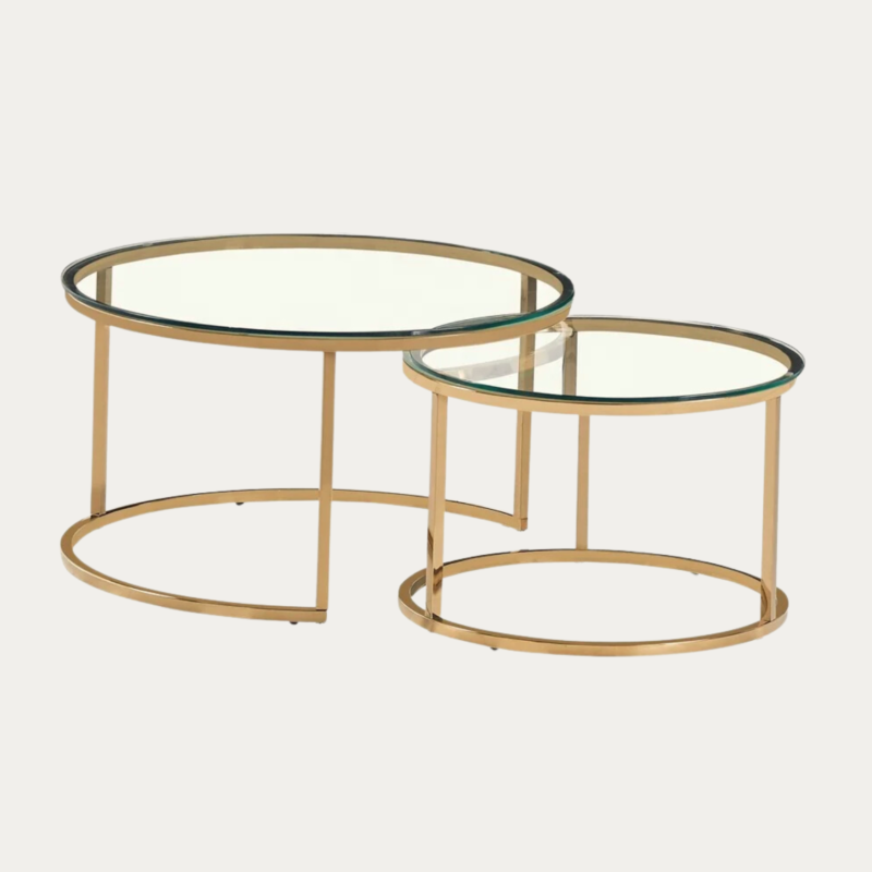 Table Basse Ronde Aura Verre Trempé Transparent Pieds Dorés