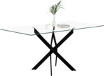 Table Repas JESSICA Métal noir et plateau en verre 150 cm 4 à 6 couverts