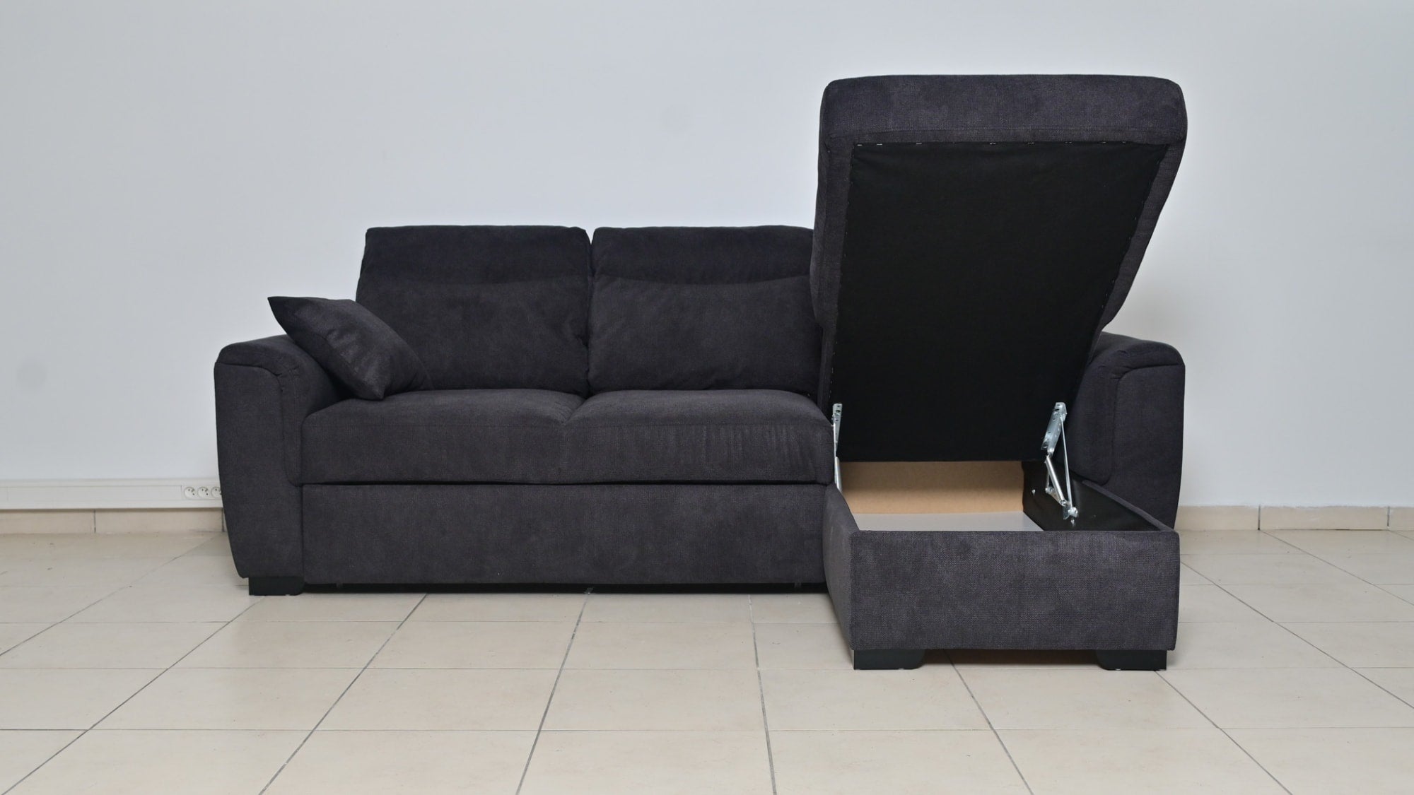 Canapé Convertible Angle Gris Anthracite - Vue de face