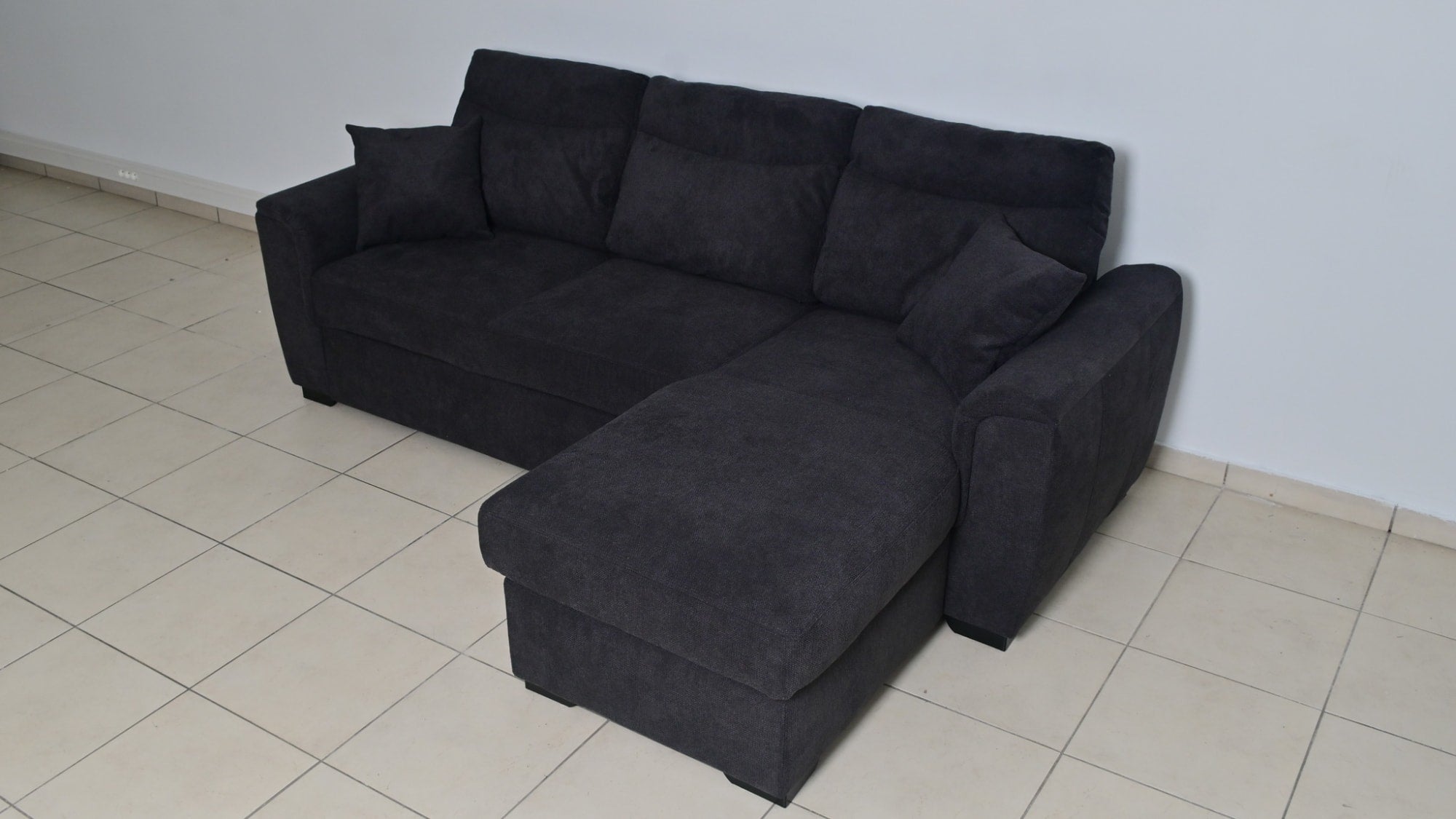 Canapé Convertible Angle Gris Anthracite - En position lit