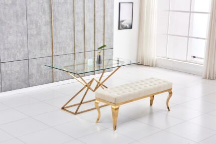 BANQUETTE BAROQUE CAPITONNE GOLD VELOURS MOKA 140x45x50cm