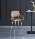 TABOURET DE BAR ATHENA PIED CHROME VELOURS TAUPE