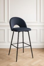 TABOURET DE BAR TEDDY PIED METAL NOIR VELOURS NOIR