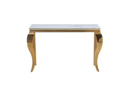 CONSOLE BAROQUE GOLD VERRE MARBRE BLANC 120X40X78
