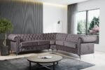 CANAPE D ANGLE CLOUTE TIFFANY VELOURS ANTHRACITE 263x263cm