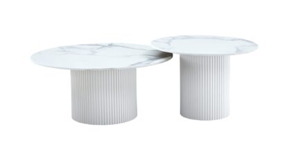 TABLE BASSE GIGOGNE MINA PIED BLANC PLATEAU CERAMIQUE MARBRE BLANC (BLB) 60x45cm + 80x38cm