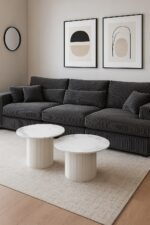 TABLE BASSE GIGOGNE MINA PIED BLANC PLATEAU CERAMIQUE MARBRE BLANC (BLB) 60x45cm + 80x38cm