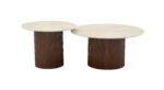 TABLE BASSE GIGOGNE MINA PIED BOIS NOYER PLATEAU CERAMIQUE TRAVERTIN MAT 60x45cm + 80x38cm