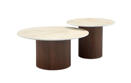 Table basse Mina pied noyer plateau ceramique travertin mat