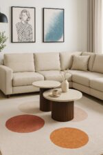 TABLE BASSE GIGOGNE MINA PIED BOIS NOYER PLATEAU CERAMIQUE TRAVERTIN MAT 60x45cm + 80x38cm