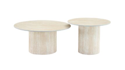 TABLE BASSE GIGOGNE MINA PIED TRAVERTIN PLATEAU CERAMIQUE TRAVERTIN MAT 60x45cm + 80x38cm
