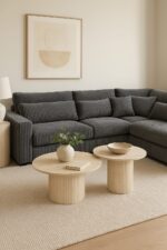 TABLE BASSE GIGOGNE MINA PIED TRAVERTIN PLATEAU CERAMIQUE TRAVERTIN MAT 60x45cm + 80x38cm