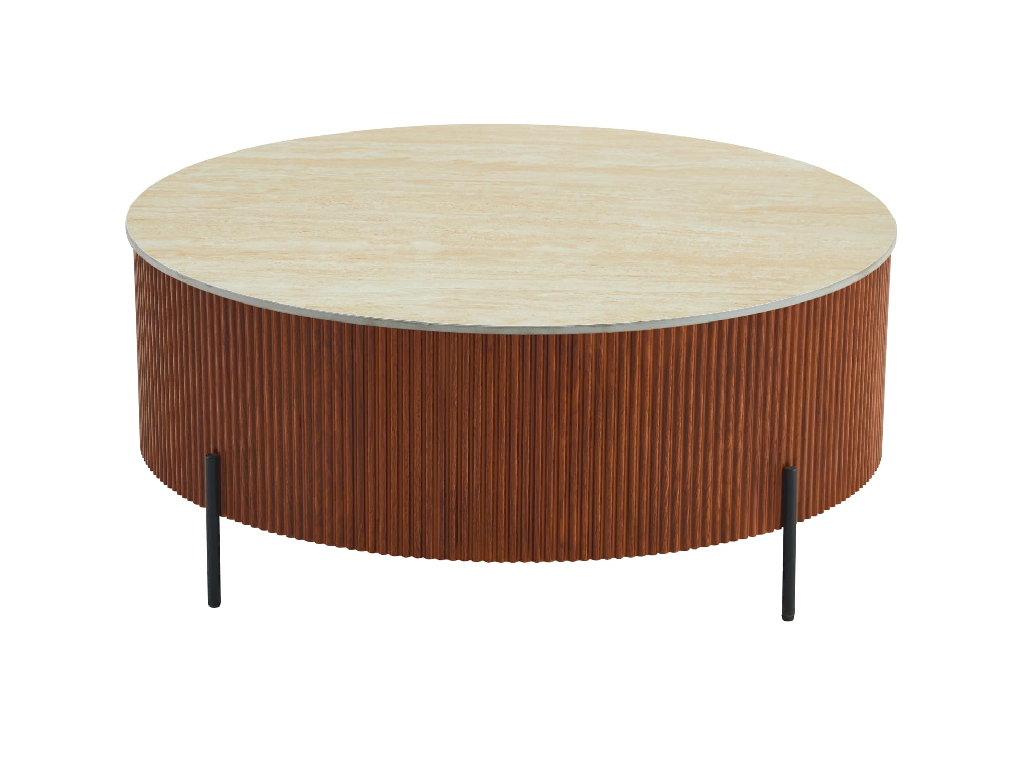 Ct60pni Ceram Trm Vsq4ap TABLE BASSE RUBY PIED EFFET NOISETTE CERAMIQUE EFFET TRAVERTIN MAT 90cm