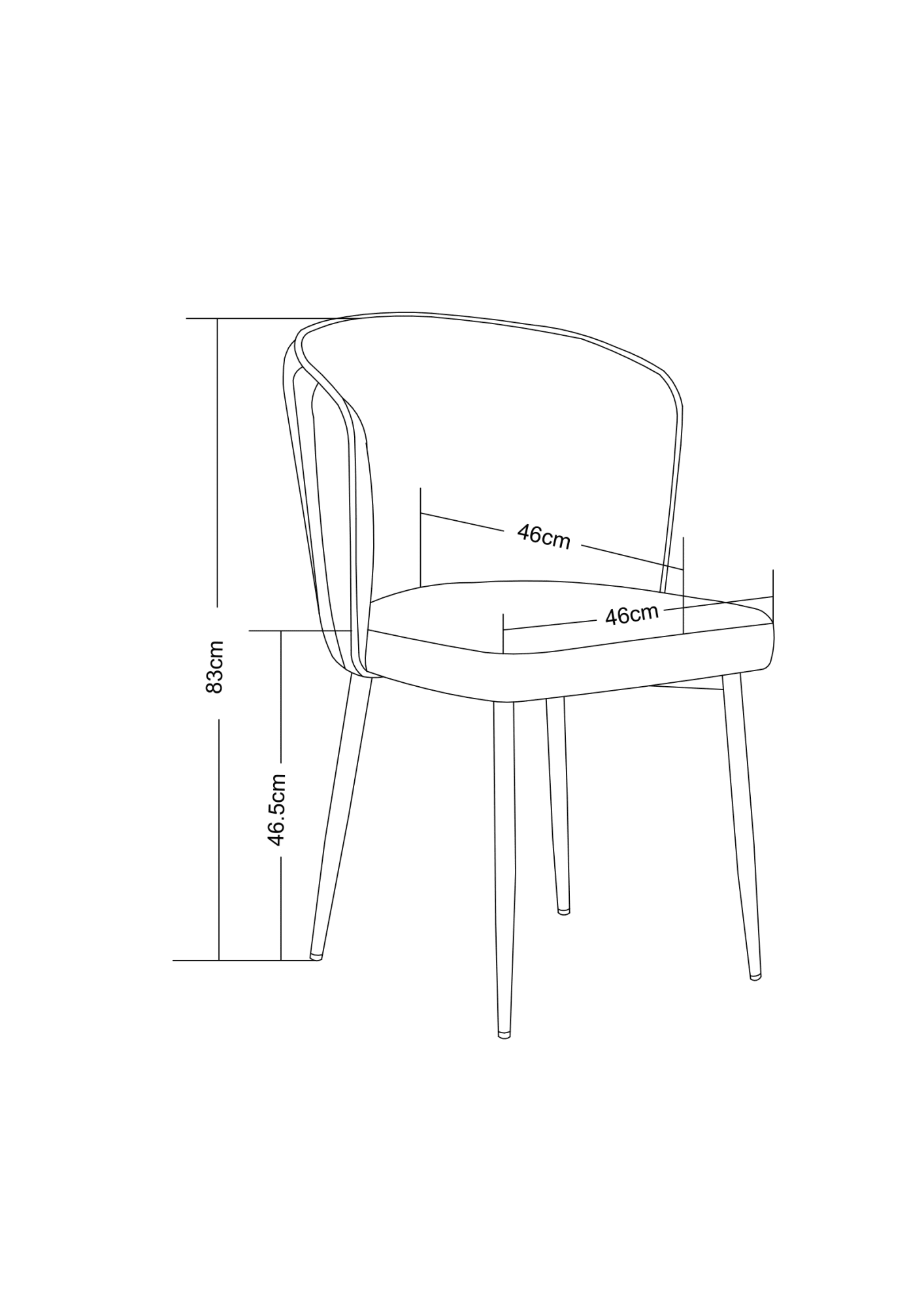 Dimensions détaillées de la Chaise Velours Beige