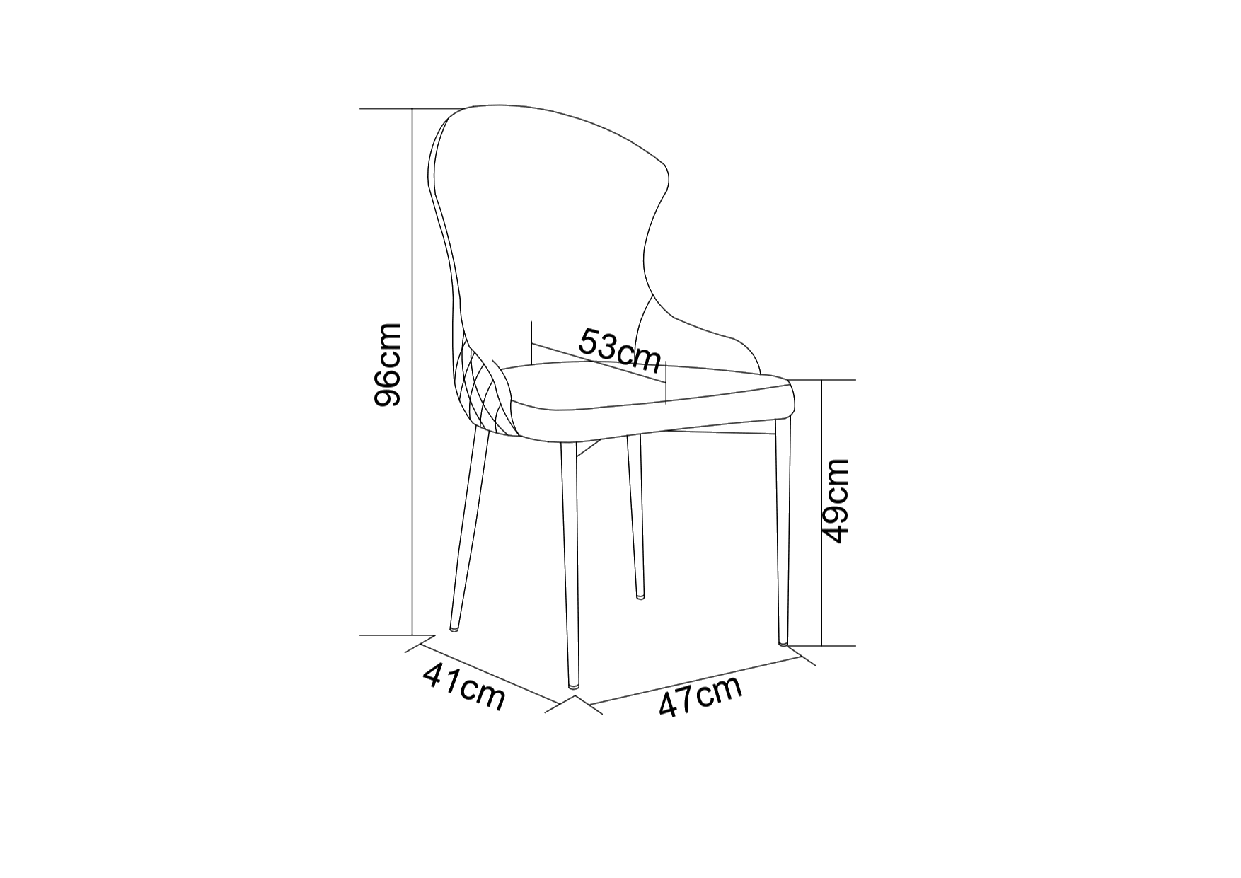 Schéma des dimensions de la Chaise HILTON GOLD