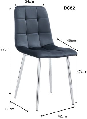Dimensions de la Chaise De Salle À Manger Moderne Anthracite Velours Pieds Chrome Contemporaine