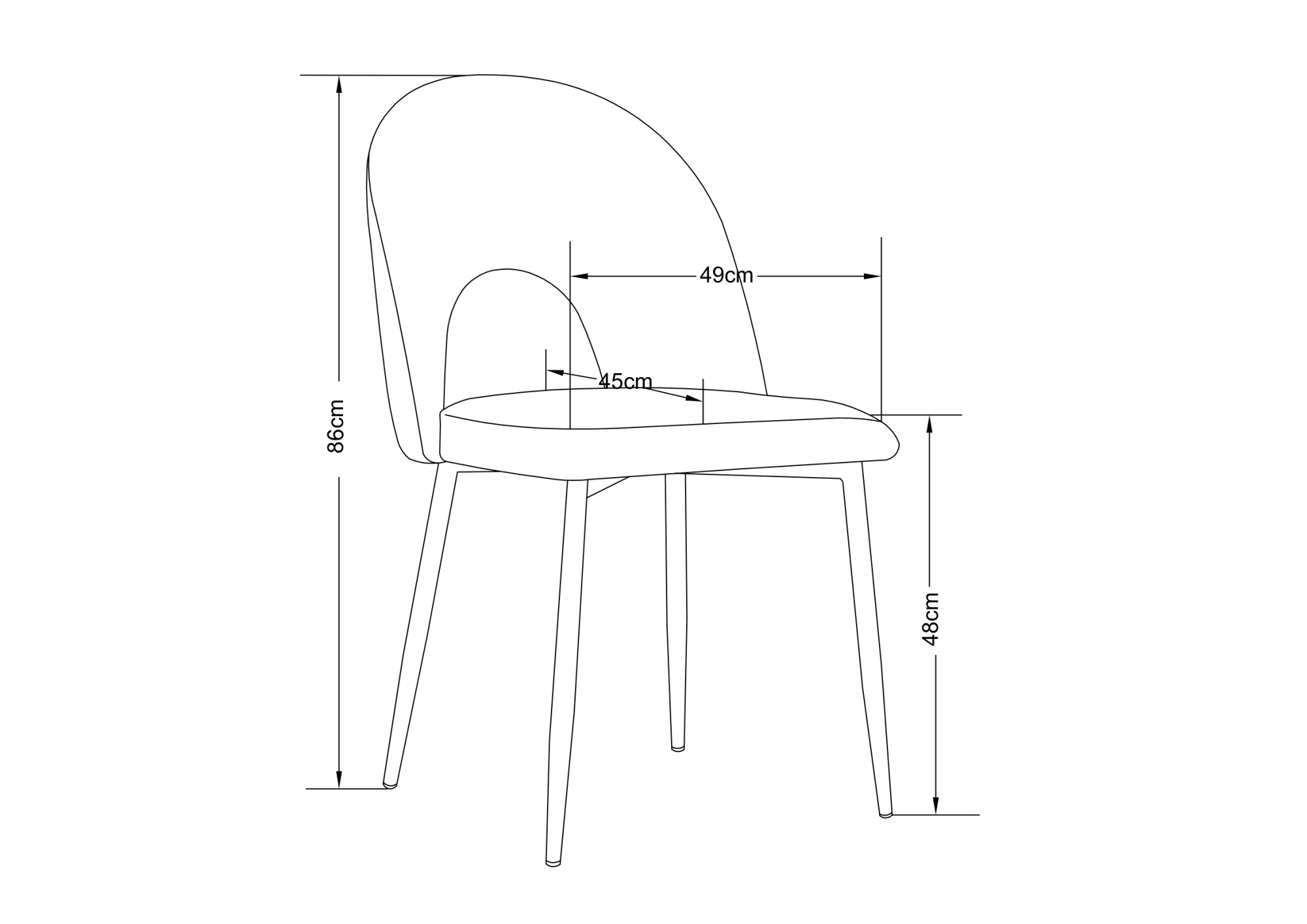 Chaise Design Courbes Gris Velours - Dimensions