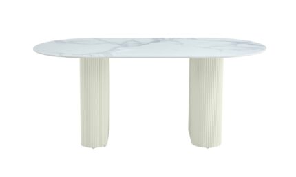 TABLE A MANGER ROXY PIED BEIGE CERAMIQUE MARBRE BLANC 180x90cm