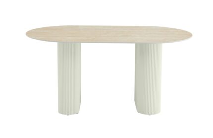 TABLE A MANGER ROXY PIED BEIGE CERAMIQUE TRAVERTIN MAT 160X90CM