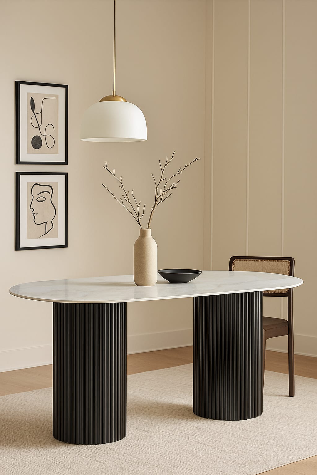 Détail du piètement cannelé de la table Keysha