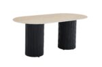 TABLE A MANGER KEYSHA METAL NOIR CERAMIQUE TRAVERTIN 180x90cm