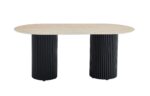 TABLE A MANGER KEYSHA METAL NOIR CERAMIQUE TRAVERTIN 180x90cm