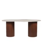 TABLE A MANGER NIKI PIED NOYER  PLATEAU CERAMIQUE TRAVERTIN MAT 180CM