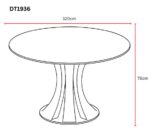 TABLE A MANGER RONDE JUDITH CHROME PLATEAU CERAMIQUE MARBRE BLANC 120cm