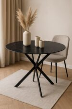 TABLE REPAS JESSICA METAL NOIR MARBRE NOIR 100X75CM