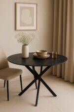 TABLE REPAS JESSICA METAL NOIR MARBRE NOIR 100X75CM