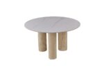 TABLE REPAS ANAÏS PIEDS METAL TRAVERTIN PLATEAU CERAMIQUE MARBRE BLANC 120 CM