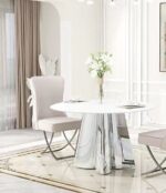 Table à manger CAPUCINE Chrome Marbre blanc