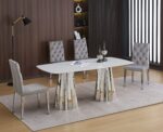TABLE A MANGER SIENNA PIED CHROME PLATEAU CERAMIQUE MARBRE BLANC 180X90x75cm
