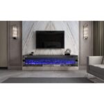 MEUBLE TV CHEMINEE MONCEAU  MIROIR GRIS 180x40x40 cm