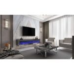 MEUBLE TV CHEMINEE MONCEAU  MIROIR GRIS 180x40x40 cm
