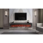 MEUBLE TV CHEMINEE MONCEAU  MIROIR GRIS 180x40x40 cm