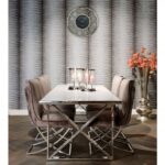 Table repas LEVANTO chrome plateau en verre trempé