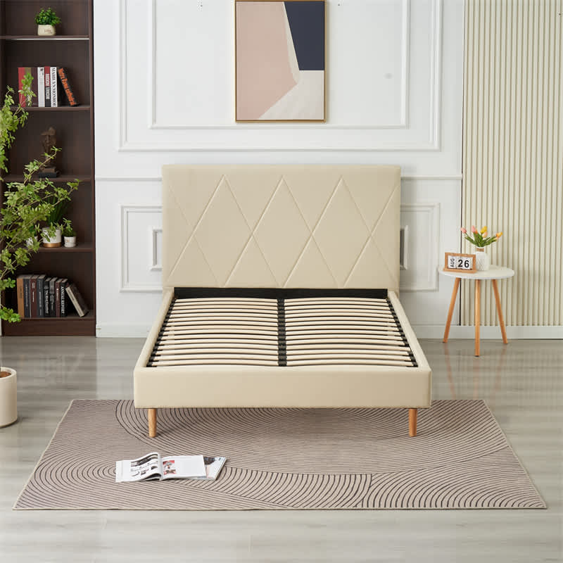 L888scbe 140 Am2 Gips9y Titxy5 LIT DOUBLE SQUARE PIED BOIS SIMILICUIR BEIGE 140X190CM