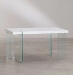 TABLE A MANGER LAQUEE PIED EN VERRE 150x90x75 cm