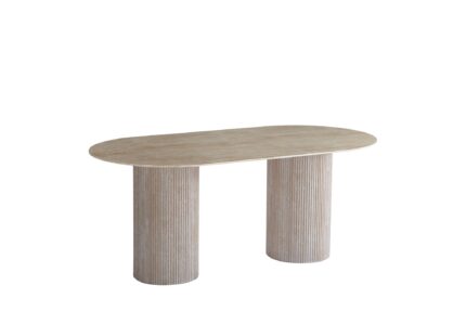 TABLE A MANGER COCO PIED EFFET TRAVERTIN PLATEAU CERAMIQUE TRAVERTIN 180X90X75cm