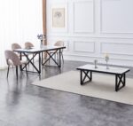 TABLE REPAS LEVANTO METAL NOIR MARBRE BEIGE 180x90x75 cm