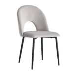 CHAISE TEDDY VELOURS GRIS PIED METAL NOIR