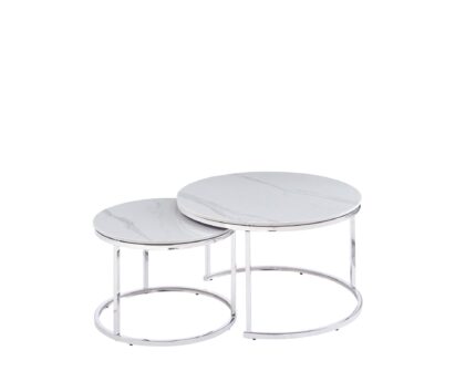 TABLE BASSE GIGOGNE CHROME CERAMIQUE 80x45cm+60x38cm