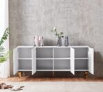 BUFFET BAROQUE LAQUE BLANC 4 PORTES 180X40X80 CM PIEDS GOLD