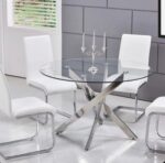 Table a manger ronde JESSICA chrome XXL 120 cm 4 couverts