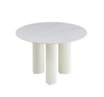 TABLE REPAS ANAÏS PIEDS BEIGE PLATEAU CERAMIQUE MARBRE BLANC 120CM