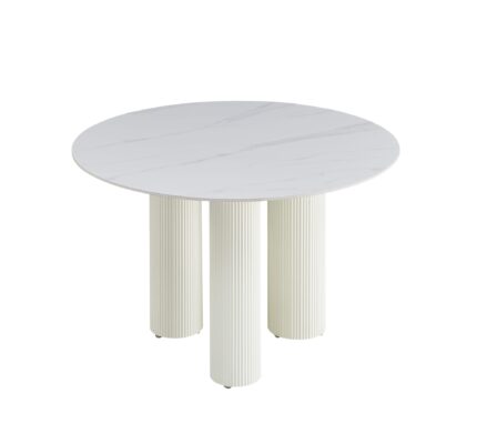 TABLE REPAS ANAÏS PIEDS BEIGE PLATEAU CERAMIQUE MARBRE BLANC 120CM