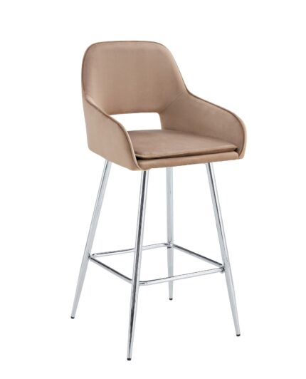 TABOURET DE BAR ATHENA PIED CHROME VELOURS TAUPE